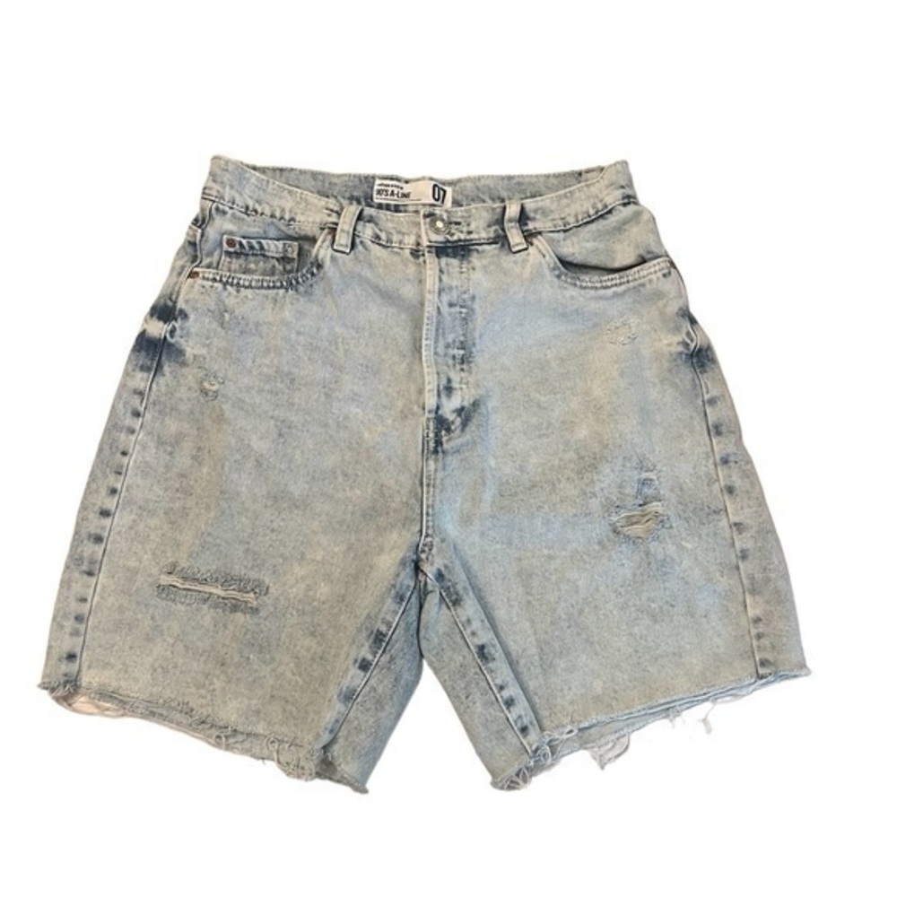 Refuge Denim 90's A-Line High Waist Button Fly Ripped Light Wash Cutoff Shorts 7